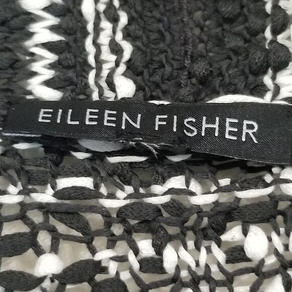 Eileen Fisher Med? Black White Open Front Cotton Waterfall Cardigan - Picture 4 of 6